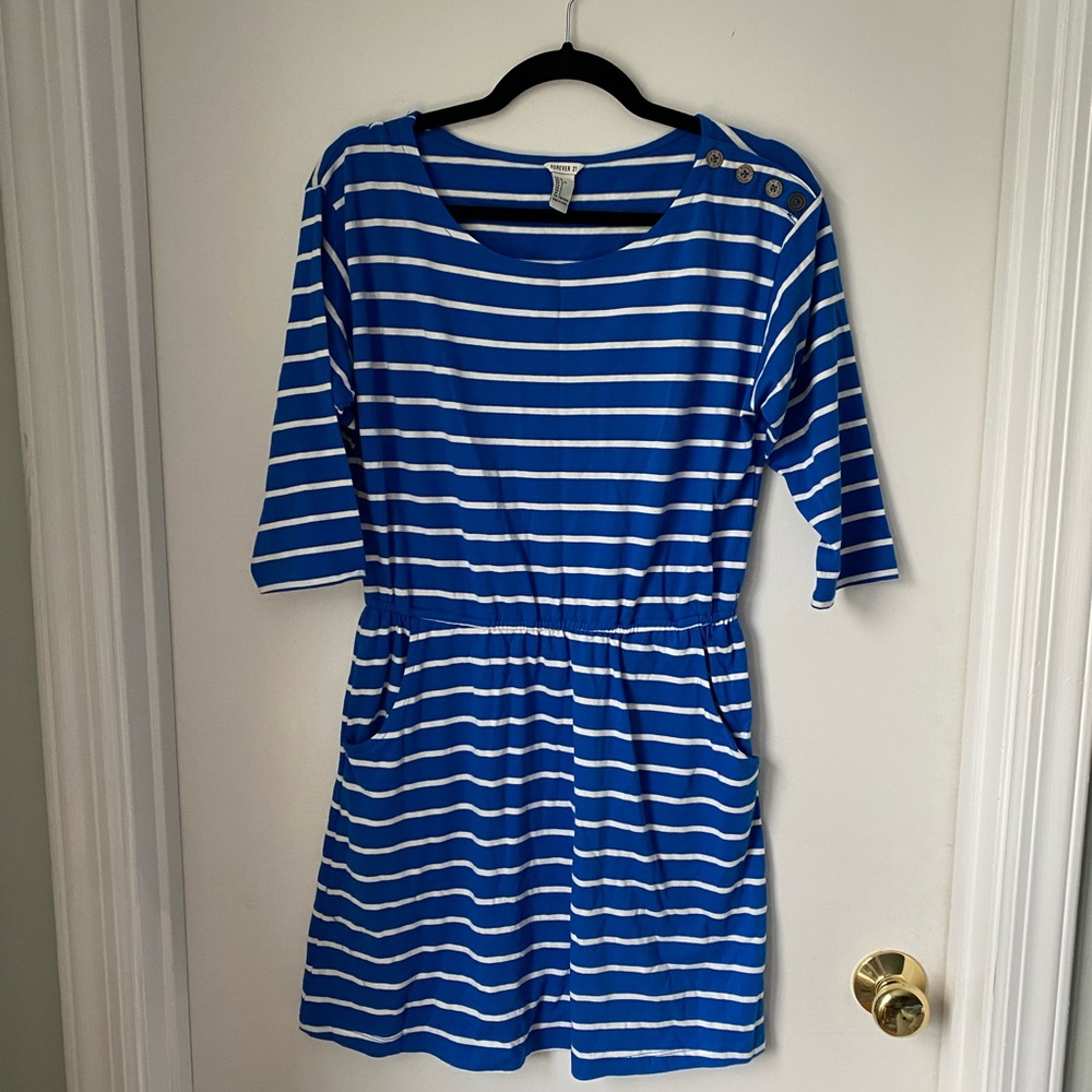 Forever 21 L Blue & White Striped Dress